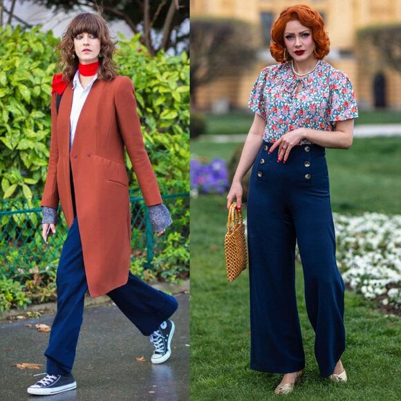 Vintage 90s Joseph Ribkoff midnight navy high-waisted trousers small medium - Picture 5 of 5